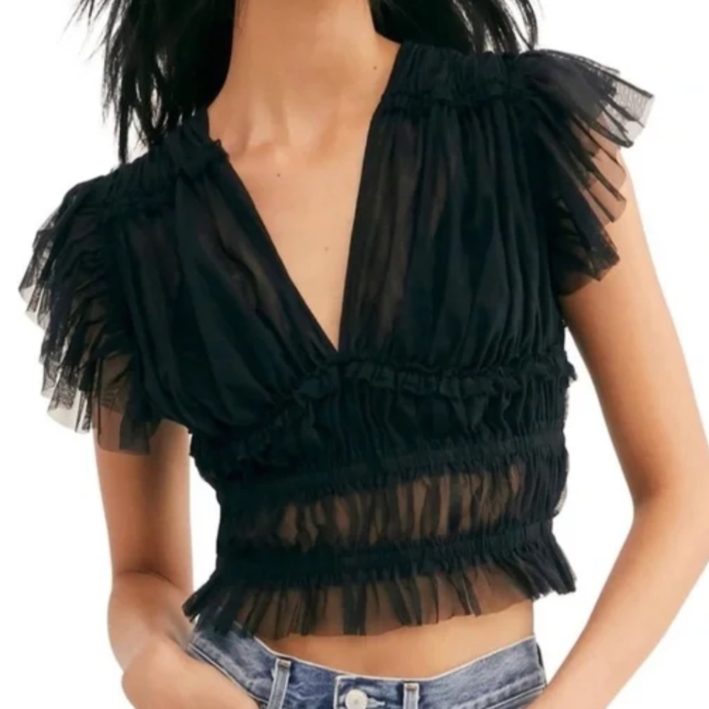 Free People Black Mesh Top